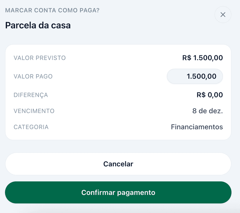Confirmar pagamento - Modal de confirmação